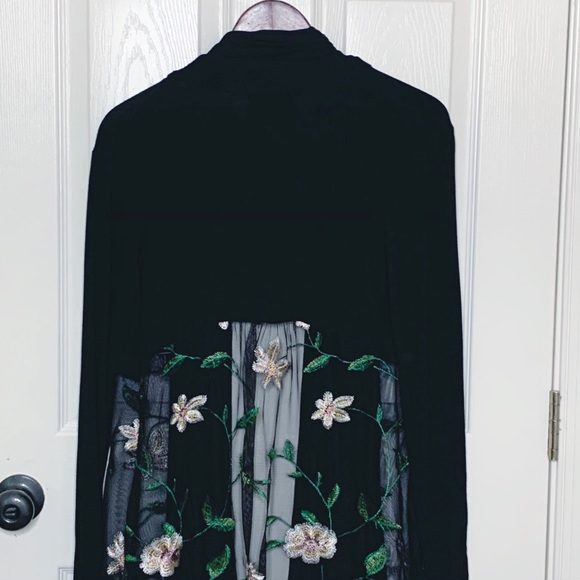 Black Floral Embellished Lace Duster Cardigan S - Picture 6 of 10